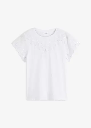 Shirt mit Lochstickerei in weiß von vorne - bonprix