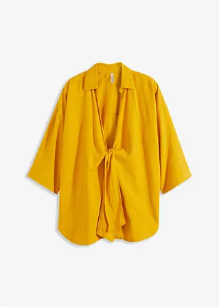 Kimono-Bluse mit Leinen in gelb von vorne - bonprix
