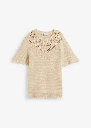 Ajourpullover mit Leinenanteil in beige von vorne - bonprix