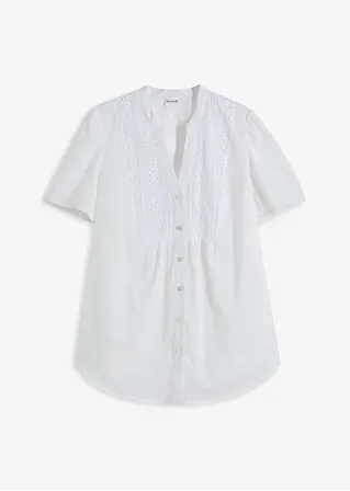 Bluse mit Lochstickerei in weiß von vorne - bonprix
