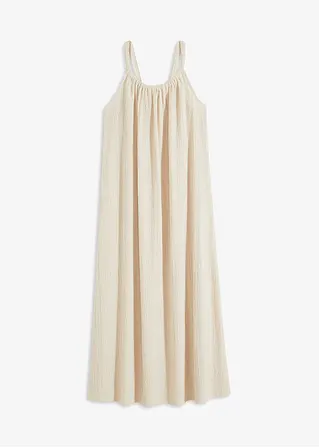 Trägerkleid aus leichtem Crepe in beige von vorne - bonprix