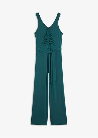 Jersey-Jumpsuit mit Raffung in grün von vorne - bonprix