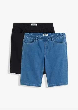 Stretch Schlupfjeans-Bermuda, Regular Fit (2er Pack) in blau von vorne - bonprix