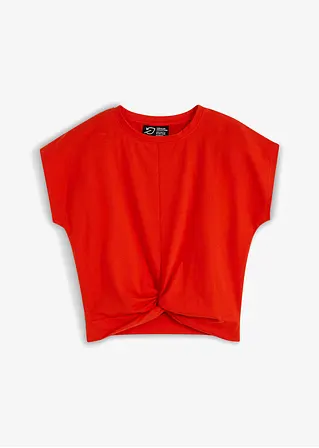 Kurzes T-Shirt mit Knoteneffekt aus Biobaumwolle in orange von vorne - bonprix