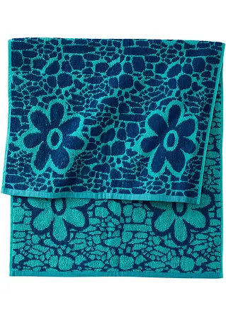 Handtuch mit Jacquard-Blumen Design in blau - bonprix