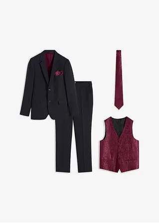 Hochzeitsanzug mit Weste und Krawatte (5-tlg.Set), Slim Fit in schwarz von vorne - bonprix
