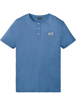 Kurzarm-Henleyshirt aus reiner Bio-Baumwolle in blau von vorne - bonprix