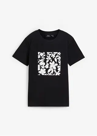 T-Shirt mit Blumendruck in schwarz von vorne - bonprix