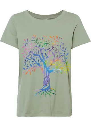 Bedrucktes T-Shirt aus Bio-Baumwolle in grün von vorne - bonprix