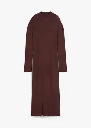 Maxi-Feinstrickkleid mit Stehkragen, langarm in braun von vorne - bonprix