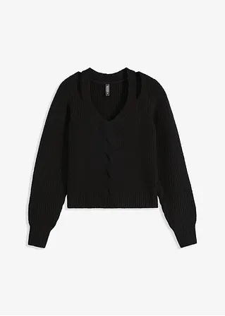 Kurzer Pullover in schwarz von vorne - bonprix