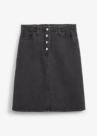 Jeansrock mit Knopfleiste und Bequembund in schwarz von vorne - bonprix