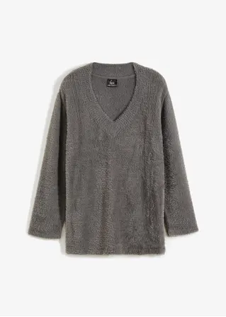 Oversize-Pullover aus Flauschgarn in grau von vorne - bonprix