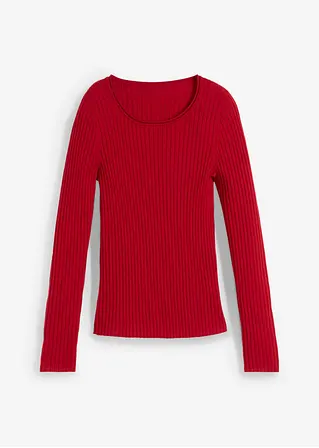 Rippenpullover aus Merinowolle in rot von vorne - bonprix