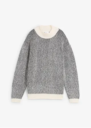 Gestreifter Pullover mit Stehkragen in weiß von vorne - bonprix