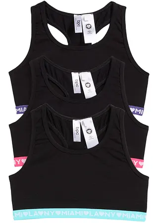 Bustier mit weicher Bio-Baumwolle (3er Pack) in schwarz von vorne - bonprix