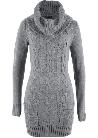 Strickkleid mit Rollkragen und aufgesetzten Taschen in grau von vorne - bonprix
