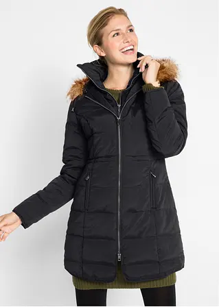 Steppjacke mit Kapuze, gefüttert in schwarz von vorne (im Anschnitt) - bonprix