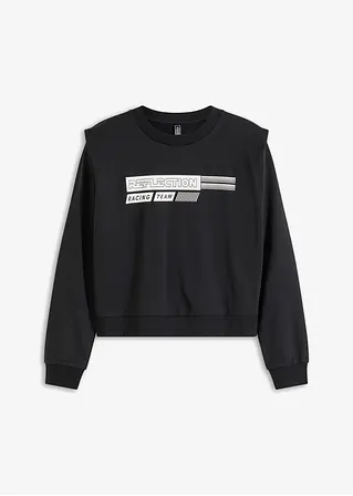 Cropped-Sweatshirt mit Wording in schwarz von vorne - bonprix