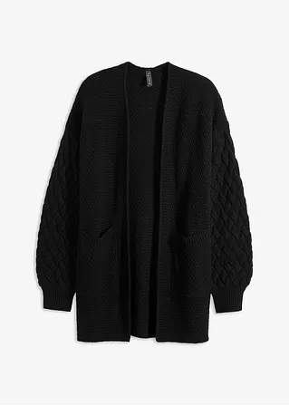 Cardigan mit Zopfmuster in schwarz von vorne - bonprix