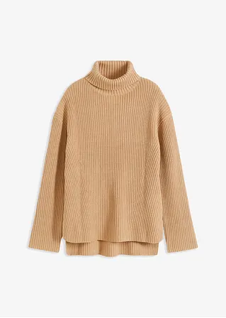 Rollkragenpullover aus reiner Baumwolle in beige von vorne - bonprix