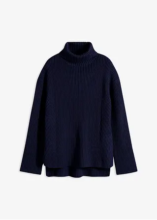 Rollkragenpullover aus reiner Baumwolle in blau von vorne - bonprix