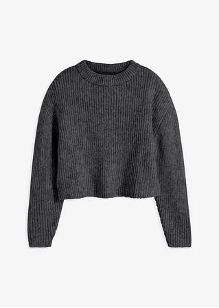 Gerippter Pullover in grau von vorne - bonprix