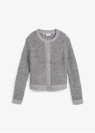 Kurze Bouclé-Strickjacke aus Wolle in grau von vorne - bonprix