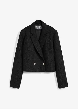 Bouclé-Blazer mit Glanzfäden in schwarz von vorne - bonprix