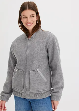 Blouson aus kuscheligem Bouclé in grau von vorne (im Anschnitt) - bonprix