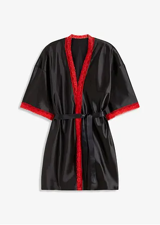 Satin Kimono in schwarz von vorne - VENUS