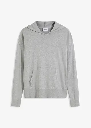 Strick-Hoodie mit Kängurutasche in grau von vorne - bonprix