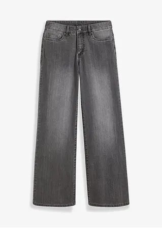 Wide-Leg-Jeans, Mid Waist, Stretch in grau von vorne - bonprix