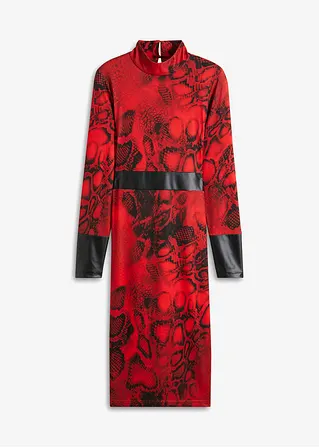 Jerseykleid mit Lederimitat-Einsatz in rot von vorne - bonprix
