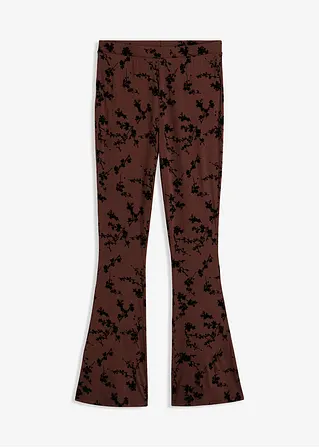 Ausgestellte Leggings mit Flockprint in braun von vorne - bonprix