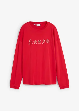 Besticktes Weihnachts-Langarmshirt, oversized in rot von vorne - bonprix