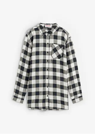 Flanell-Longbluse aus reiner Baumwolle in weiß von vorne - bonprix