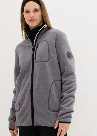 Strickfleecejacke mit Teddyfleece-Futter in grau von vorne (im Anschnitt) - bonprix