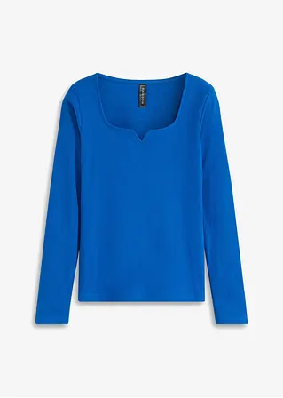 Rippshirt mit weitem Ausschnitt in blau von vorne - bonprix