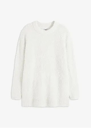 Oversize-Pullover aus Bouclé in weiß von vorne - bonprix