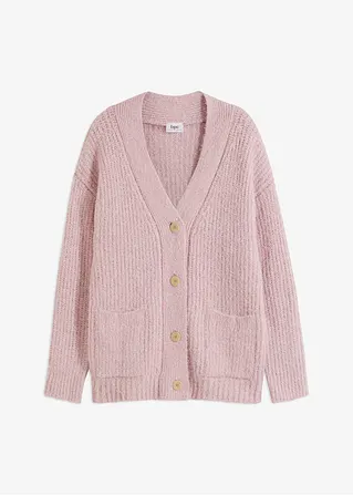 Flauschige Strickjacke in lila von vorne - bonprix