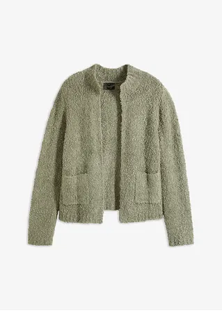 Strickjacke aus Bouclé Garn in grün von vorne - bonprix