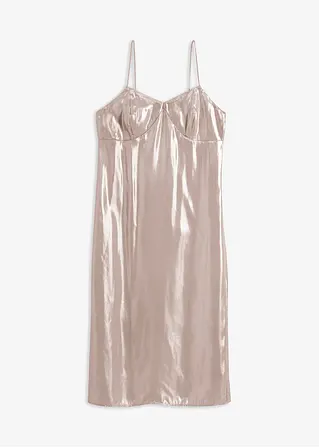 Trägerkleid aus feinem Satin in grau von vorne - bonprix