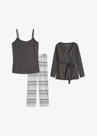 Pyjama mit Spaghetti-Top und Hausmantel (3tlg-Set) in weiß von vorne - bonprix