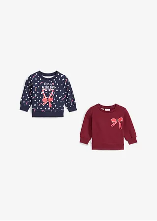 Baby Sweatshirt mit Weihnachtsmotiv (2er Pack) in rot - bonprix