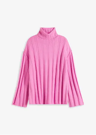 Gerippter Rollkragenpullover in pink von vorne - bonprix