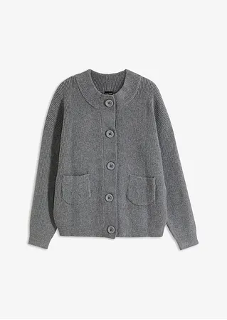 Oversize-Strickjacke in grau von vorne - bonprix