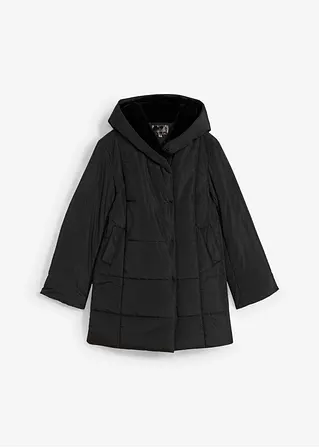 Steppjacke mit Fellimitatbesatz in schwarz von vorne - bonprix