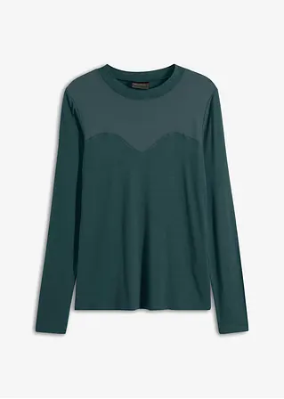 Langarmshirt mit Mesh in petrol von vorne - bonprix