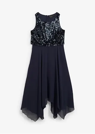 Abendkleid mit Pailletten in blau von vorne - bonprix